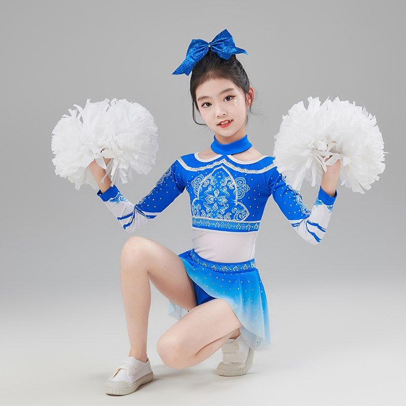 新款儿童啦啦操青花瓷校园拉拉队运动会开幕式团体操表演服装贴钻