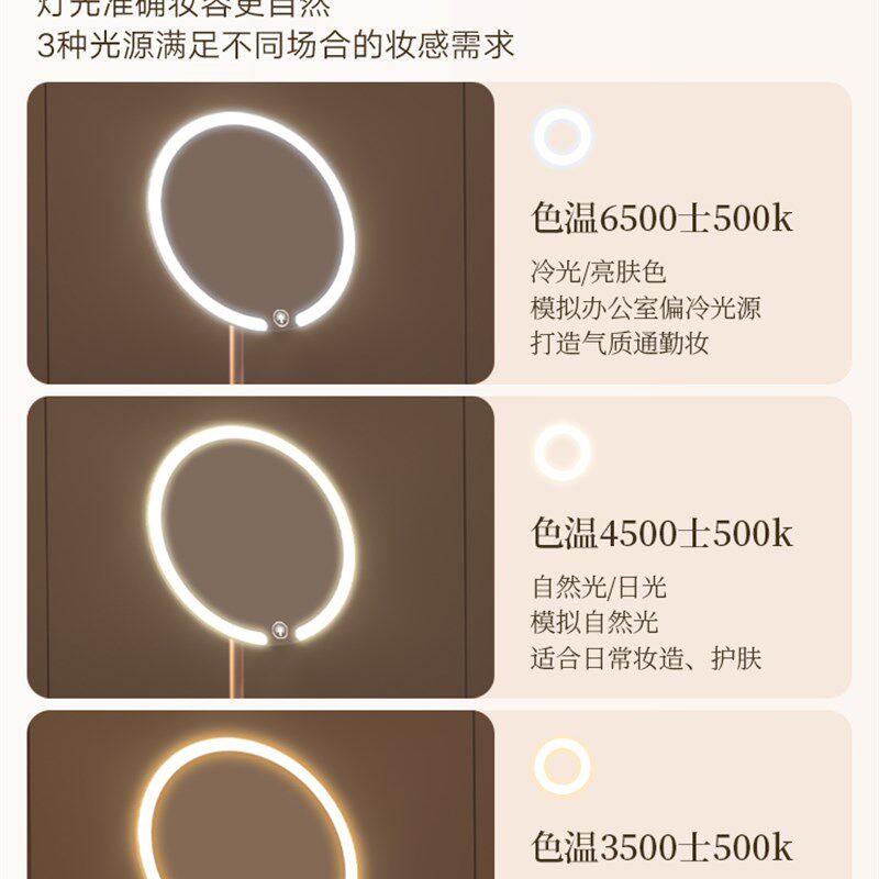 2025新款镜子化妆镜带灯学生宿舍台式桌J面补光灯梳妆镜超亮美妆