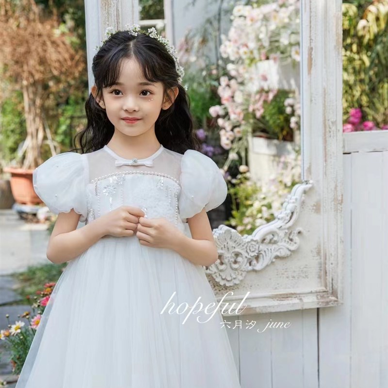 六一女童夏装白色公主裙 2023夏季韩版新款童装儿童短袖连衣裙子