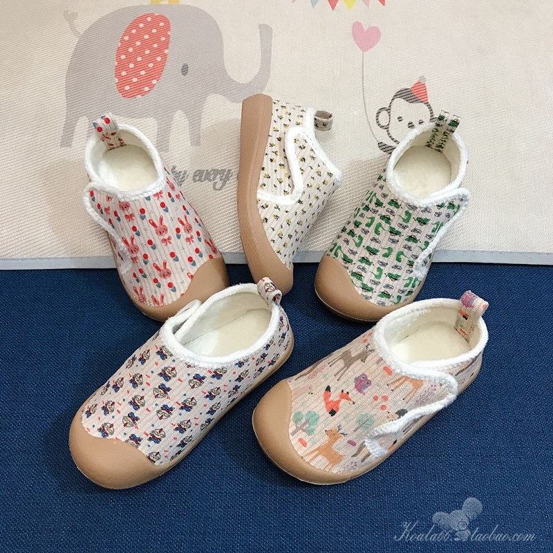 冬季儿童条绒棉鞋男女童加绒保暖室内鞋宝宝幼儿园卡通软底二棉鞋