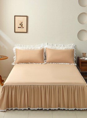 白色床罩床裙e式单件防滑荷叶边全棉床单1.8x2x2.2m床套保护套