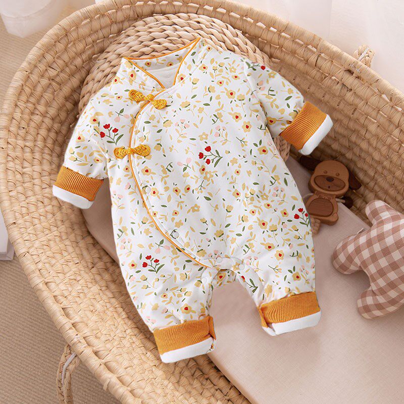 薄棉连体衣婴儿衣服秋装女宝宝旗袍秋冬夹棉保暖小公主满月服洋气