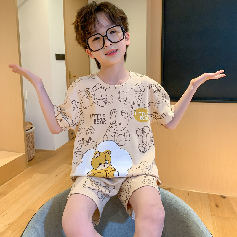 男童2023夏季睡衣纯棉薄款卡通套头全棉男孩大童学生家居服套装12