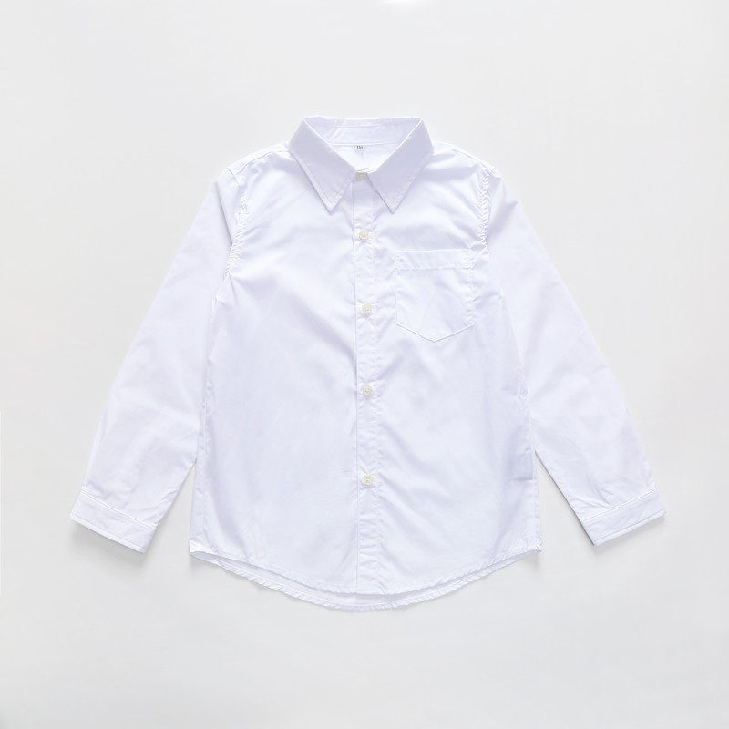 小学生校服休闲儿童白衬衫男童长袖纯色纯棉打底白色衬衣全棉