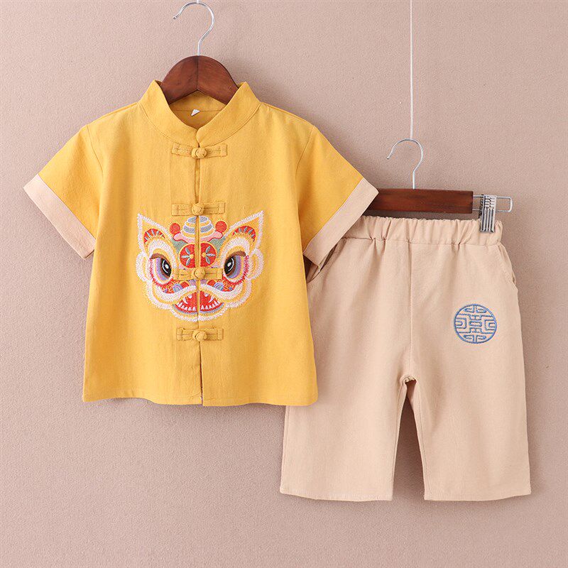 男童汉服儿童唐装套装中国风印花夏装男孩5棉麻4国学服古装幼儿园
