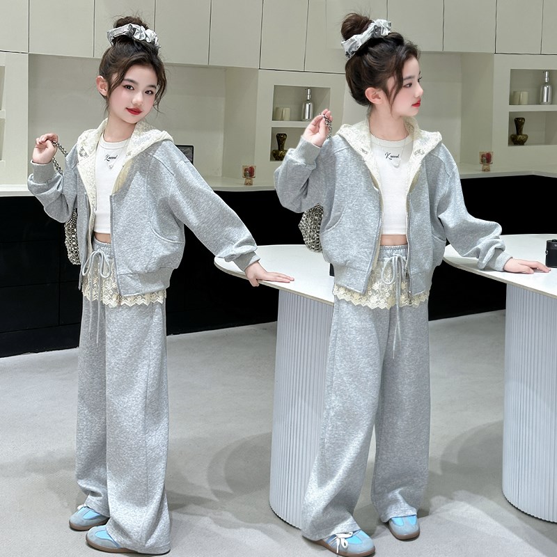 女童春秋卫衣2025新款韩版阔腿裤套装洋气女大童休闲运动服两件套