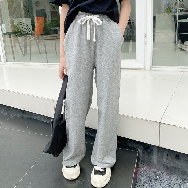 夏季灰色女童运动裤阔腿裤儿童休闲长裤直筒裤宽松女孩裤子洋气韩