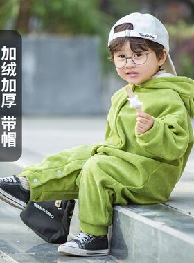 宝宝连体a罩衣外罩秋冬加绒防脏男宝婴儿外穿洋气女全身儿童爬爬