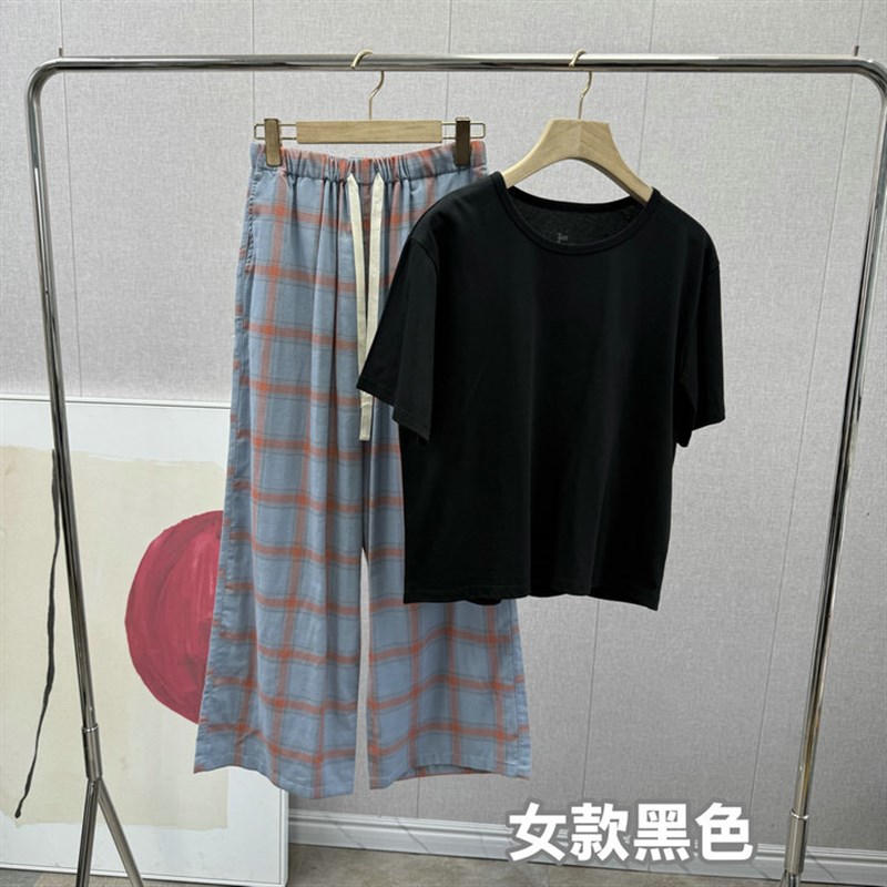 棉质短袖家居服夏季纯棉透气睡衣亲肤双层纱织男女情侣套装新款夏