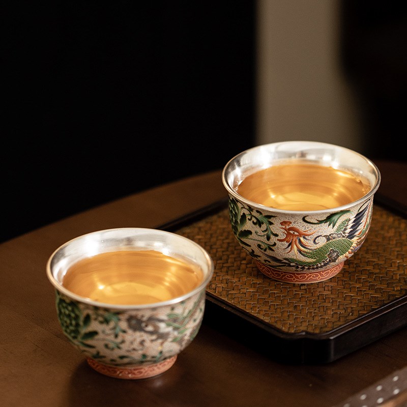 鎏银龙凤对杯陶瓷茶杯主人杯情侣对杯喝茶L杯子双杯品茗杯茶具礼