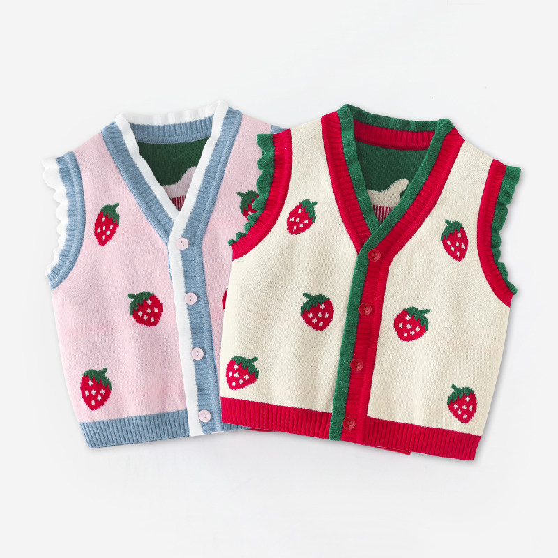 女童针织开衫马甲婴儿宝宝春秋装儿童秋冬毛衣外套小背心外穿马夹