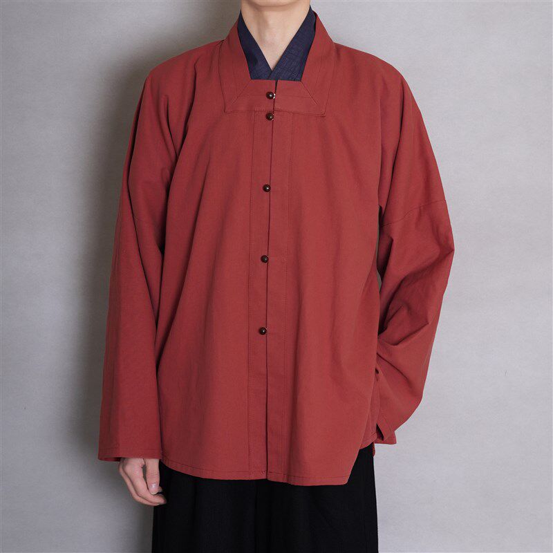 青山渐汉服明制方领对襟弓袋袖短衫纯棉素色国风外套日常春秋上衣
