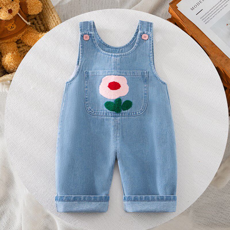 婴儿牛仔背带裤春秋0-1-2-3岁女宝宝洋气可爱裤子女孩春装童裤A类