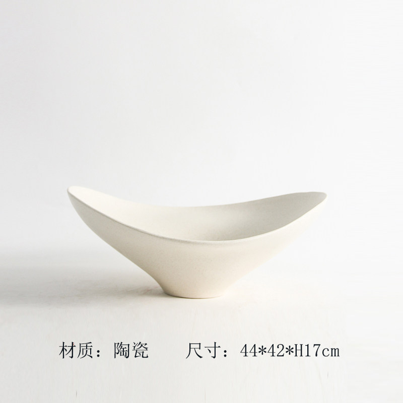 现代简约餐桌陶瓷k椭圆形果盘样板房间酒店软装饰品客厅茶几插花