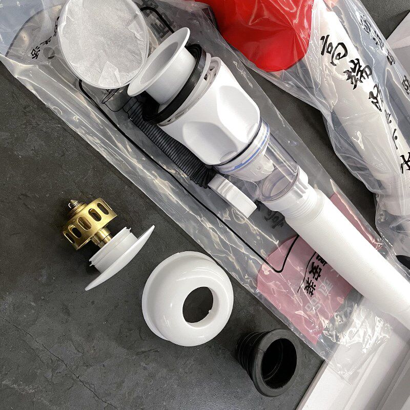 全铜白色弹跳式下水p器微晶石陶瓷盆专用一体防臭下水管