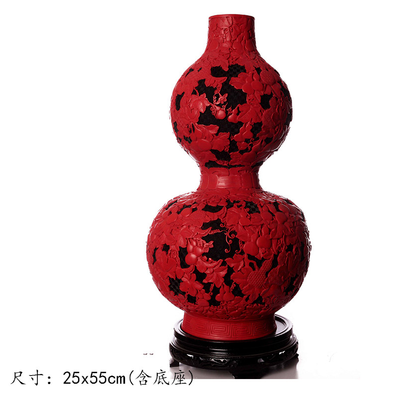 扬州漆器厂 雕漆20寸双色葫u芦花瓶 生日家居 办公摆件 工艺礼品