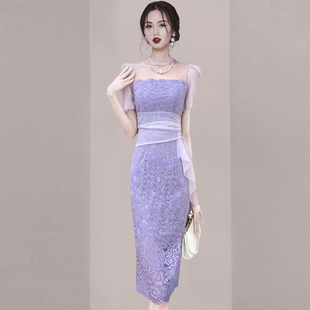 显瘦蕾丝包臀裙子 高级感修身 镂空系带女神范气质连衣裙女夏季 新款