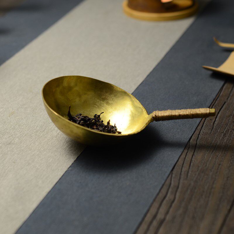 烤茶纯铜勺子焙茶提香烤茶炒茶勺侧把烘茶器茶室煮V茶加热茶叶醒