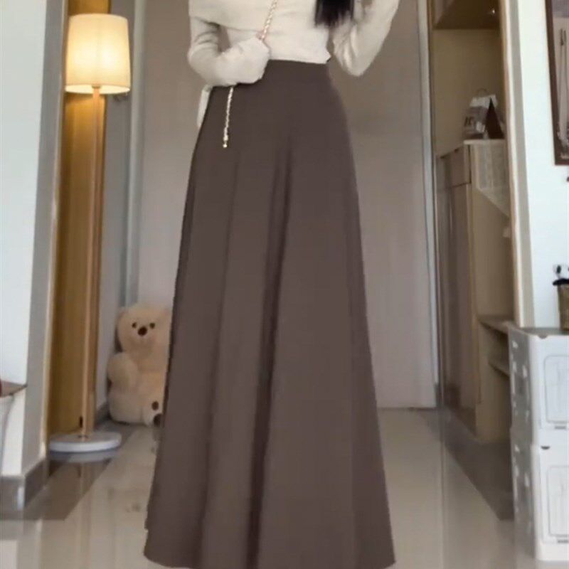 美拉德穿搭a字梨型设计感半身裙女遮肚藏肉春季气质显瘦百褶长裙