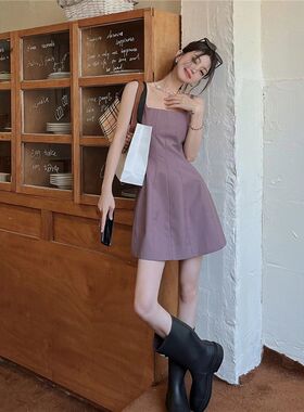 韩版紫色新款无袖吊带连衣裙女夏季打底收腰休闲气质减龄复古短裙