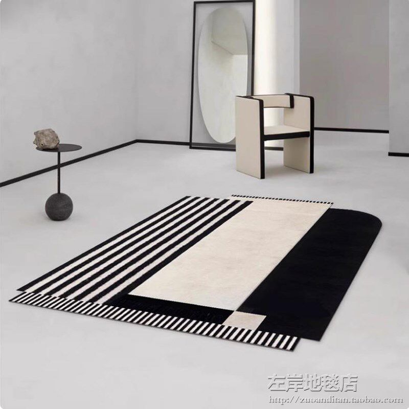 意式黑白极简几何轻奢地毯客厅茶几卧室书房衣帽间不规则手工地毯