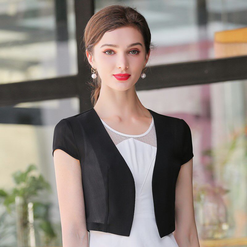 2024新款雪纺装饰搭肩小披肩夏季百搭开衫修身短外套上衣薄女外搭
