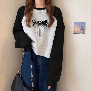 大码女装2025春秋季新款爆款正肩卫衣打底衫胖mm显瘦遮肉短款上衣