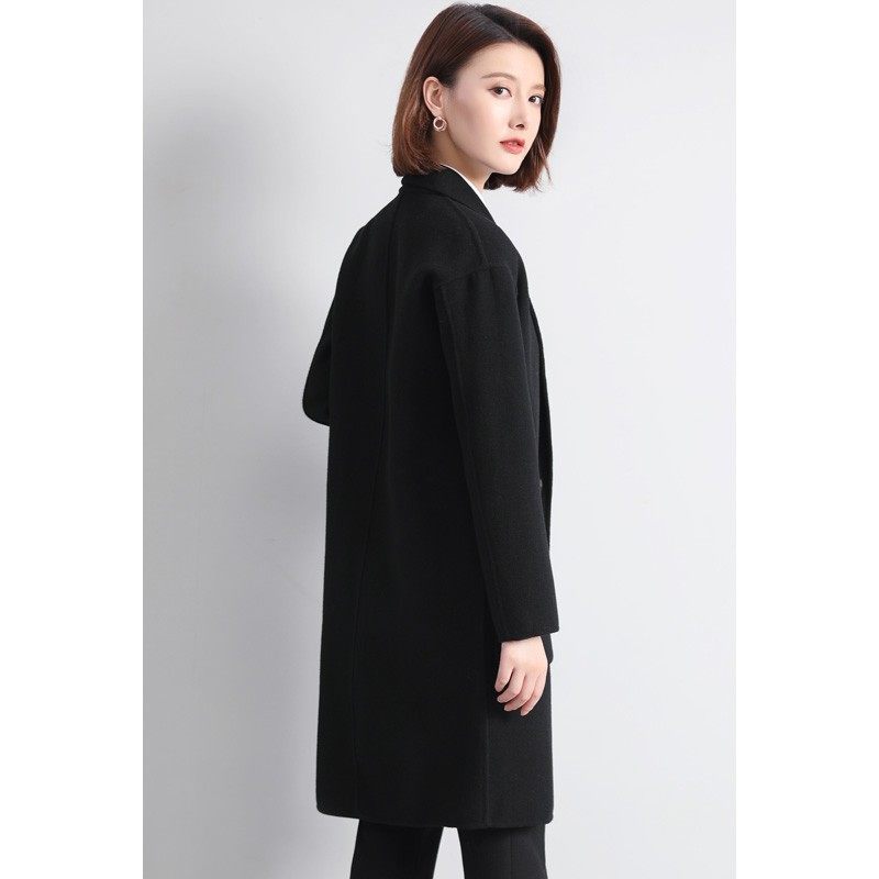 黑色羊毛双面呢大衣女中长款赫本风气质2021秋冬厚职业装呢子外套