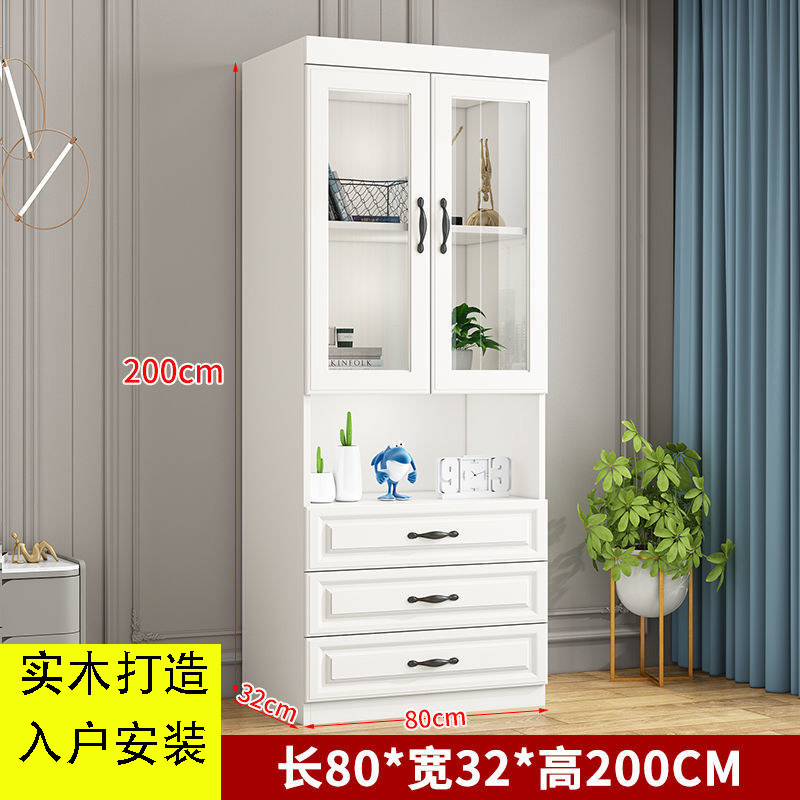 实木书柜一体玻璃门办公储物柜 落地欧式书柜展R示架收纳柜子 安
