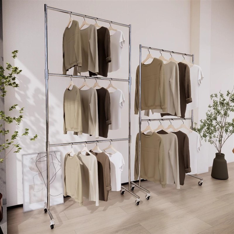 服装店不锈钢f展示架多层衣架收纳架落地带轮子可移动裤架收纳神
