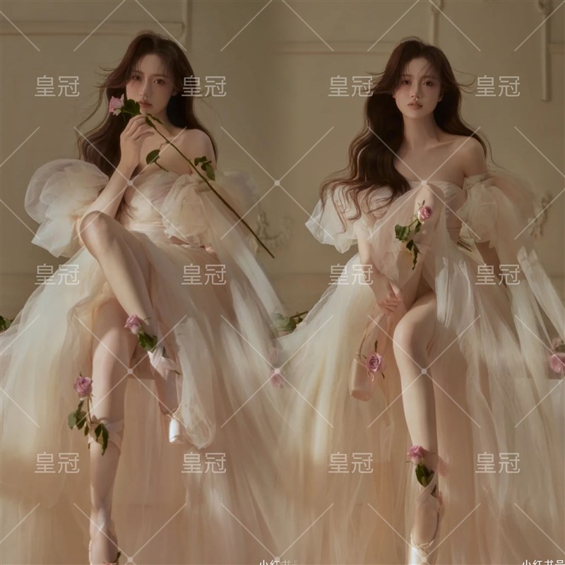 拍照蕾丝婚纱梦幻甜美礼服法式氛围感艺术照纱裙影楼少女写真服装