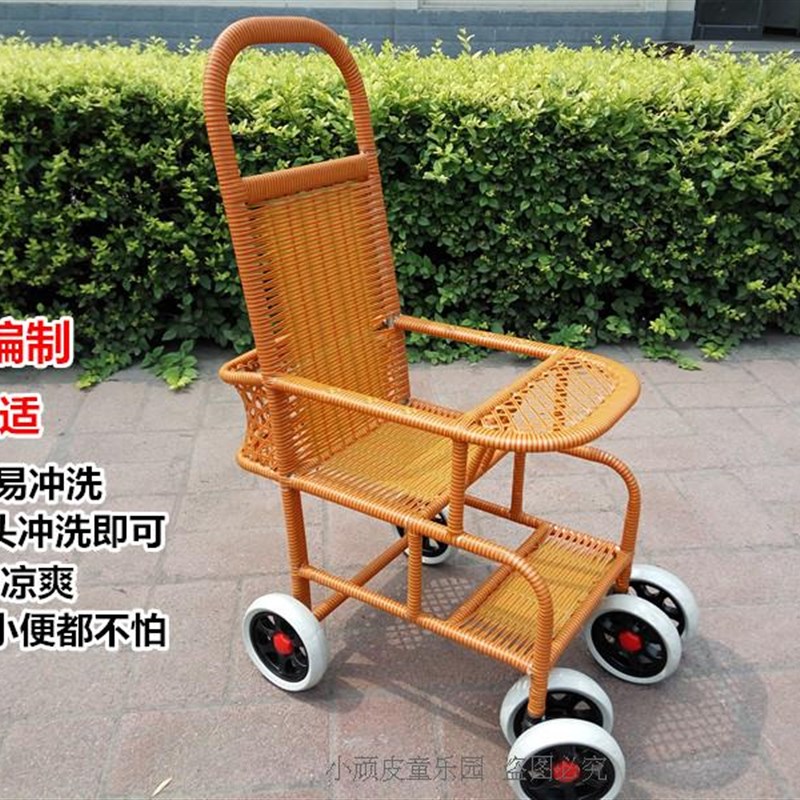 仿藤婴儿推车宝宝手推车仿竹藤座椅加大儿童车R藤编推车轻便藤车