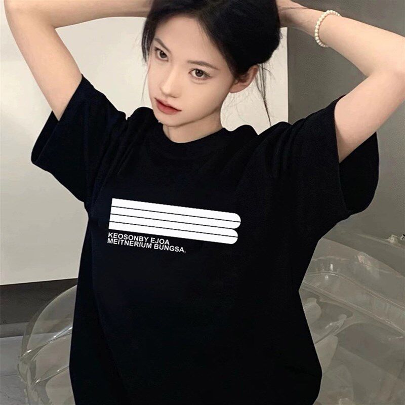 美式高街重磅黑色短袖T恤女夏季2025新款宽松小众设计感上衣纯棉