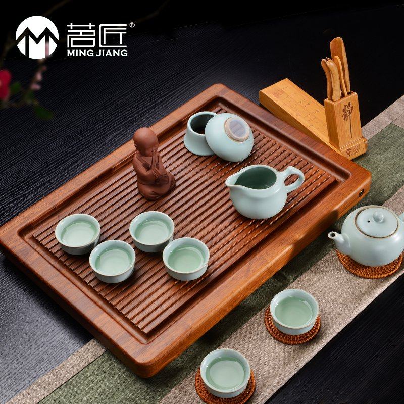 茗匠茶具重竹电木茶盘茶海竹制排水式整套茶台大中小Y号整块茶托