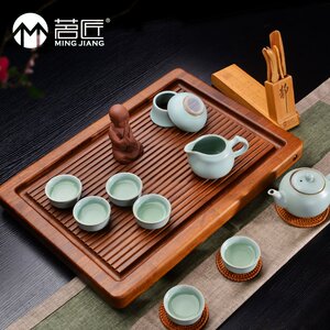 茗匠茶具重竹电木茶盘茶海竹制排水式整套茶台大中小Y号整块茶托