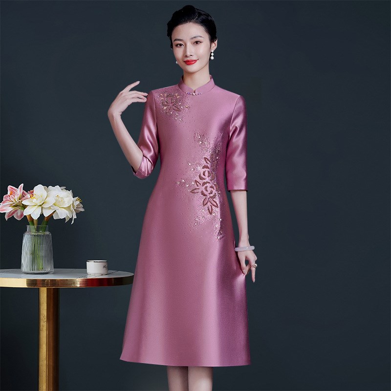 高级感高端喜婆婆旗袍 妈妈婚礼连衣裙礼服婚宴显瘦A字裙结婚喜服
