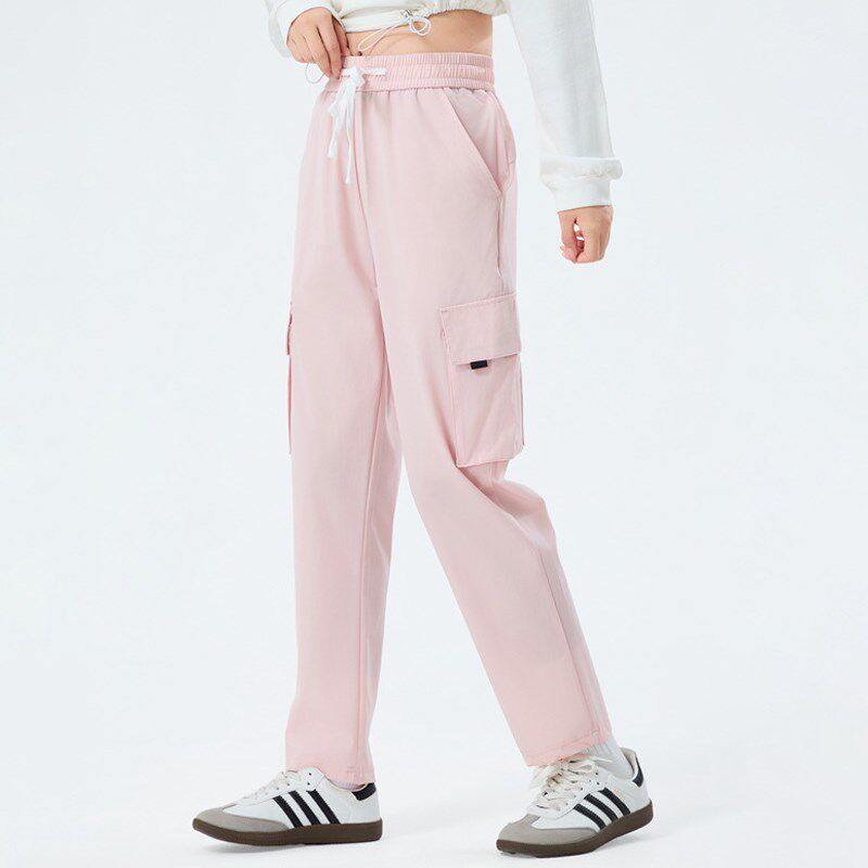 2025新款春夏季休闲裤女轻薄款多口袋直筒运动时尚百搭工装长裤子