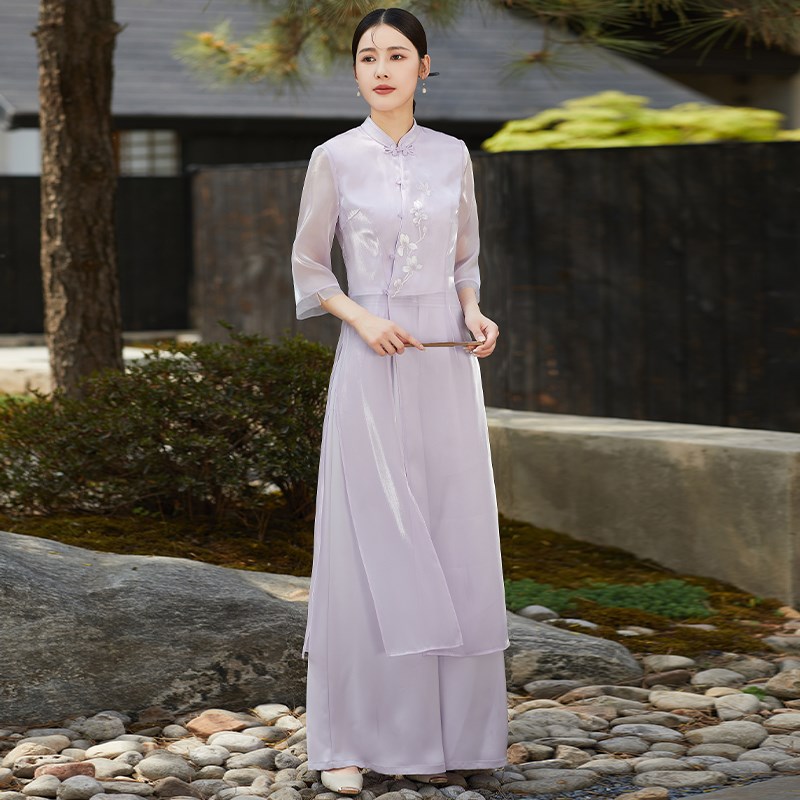 中国风女装套装2025新款夏季女禅意改良旗袍汉服新中式连衣裙唐装