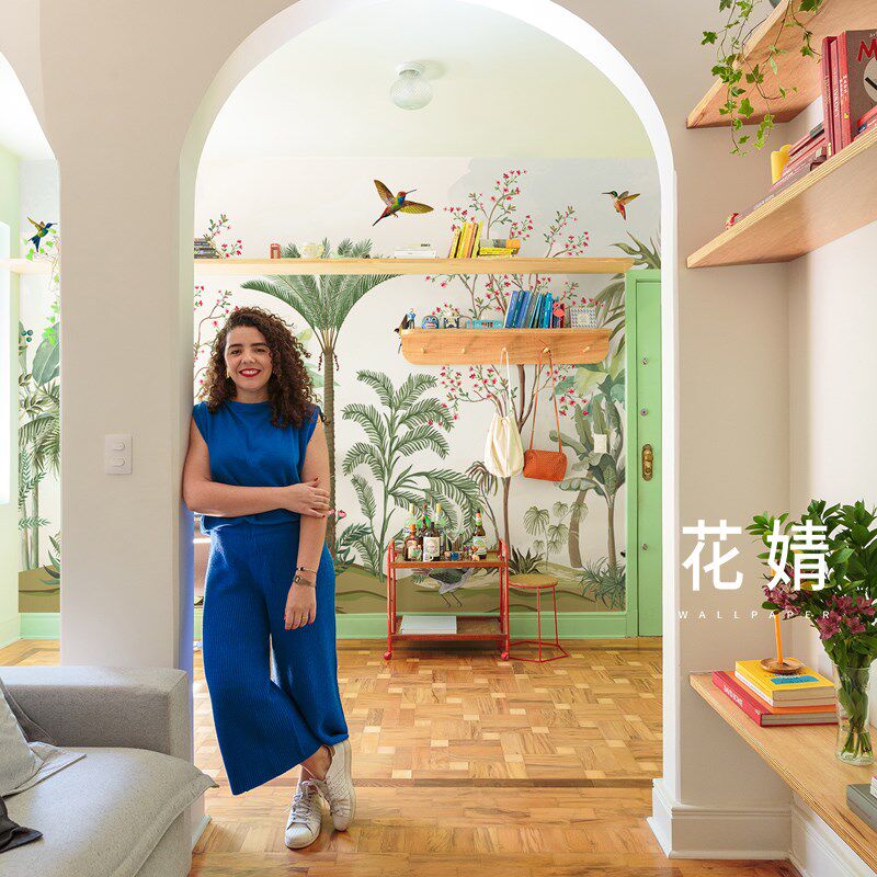 墙纸定制法c式花鸟卧室背景墙壁纸热带植物客厅沙发影视墙壁画墙