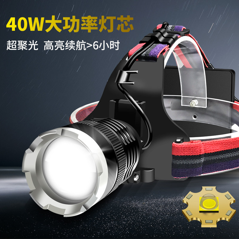 激光炮头灯超长续航头戴式变焦远射夜钓感应强光户外锂电钓鱼超亮