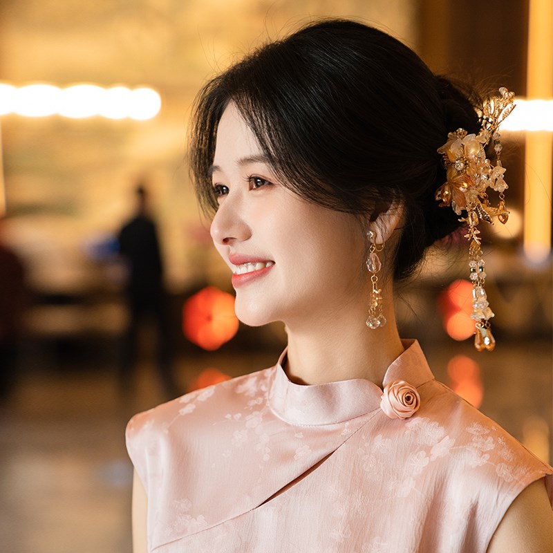 时光裁剪【花间令】新中式结婚旗袍敬酒服订婚回门粉色礼服连衣裙