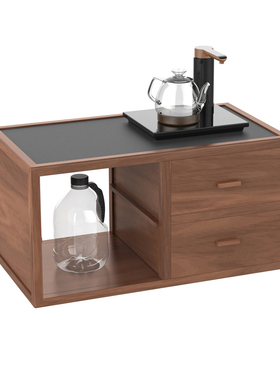 新中式茶边柜乌金石烧水台黑胡桃木炕桌柜榻榻米日W式飘窗茶家具