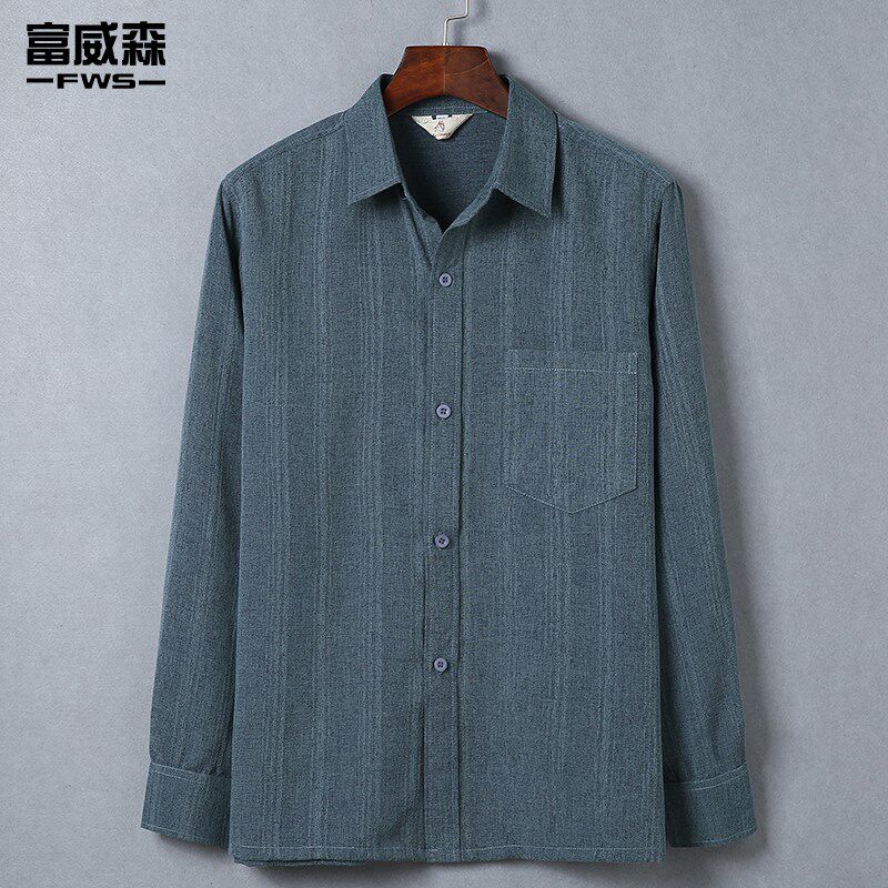 中老年爸爸夏装长袖衬衫男q春秋季50岁60老人爷爷休闲 薄款纯