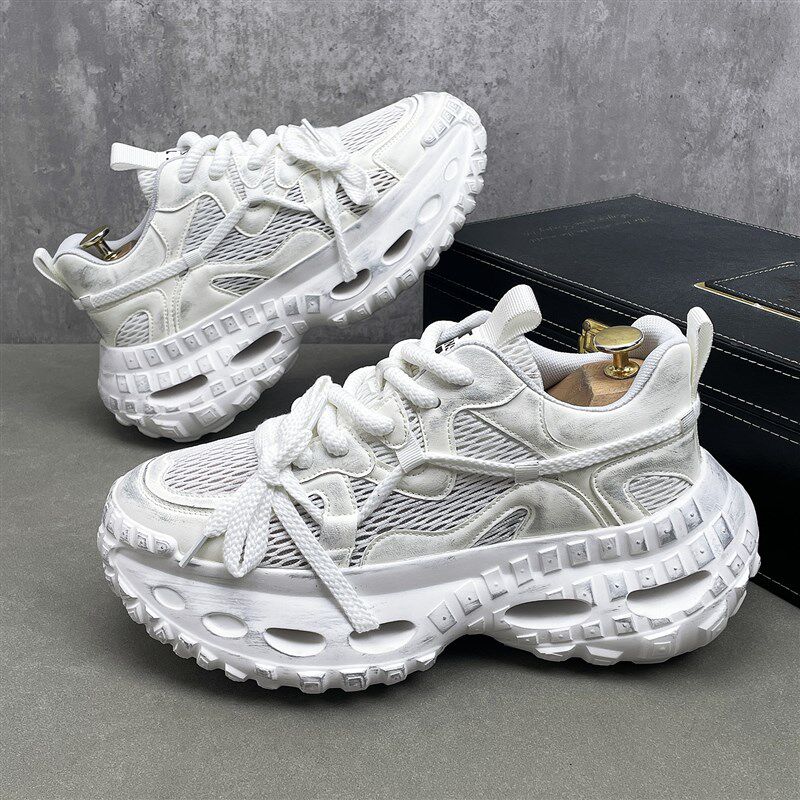软底老爹a鞋男款2025夏季透气男鞋网面镂空鞋子厚底增高运动休闲
