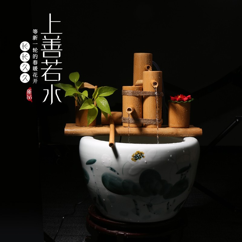 竹子上半部e循环抽水鱼缸庭院水景大缸装饰摆件开业乔迁礼品