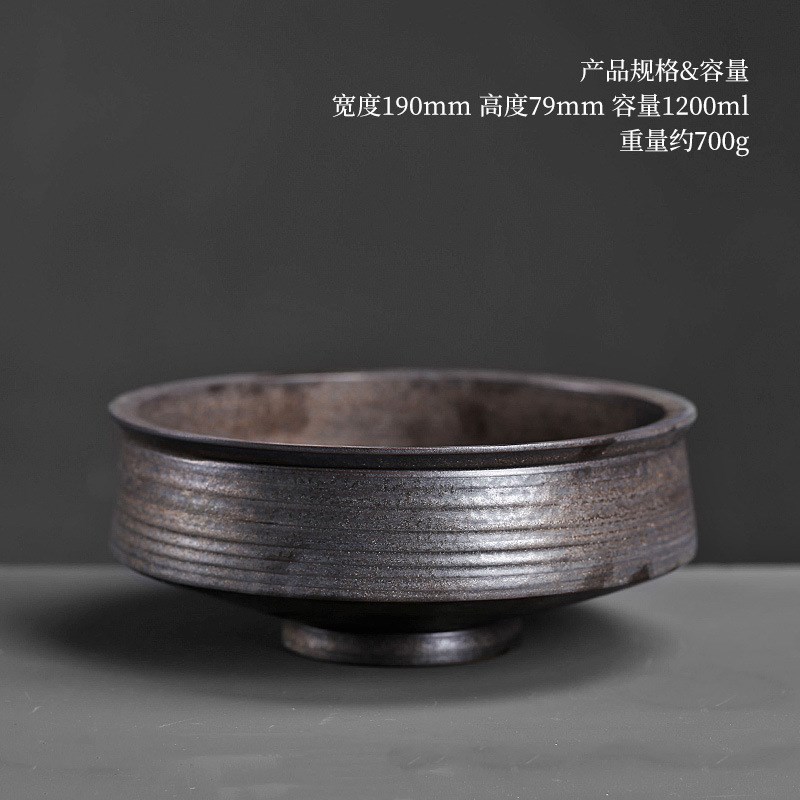 高脚粗陶大号茶洗功夫茶具笔洗陶瓷配件茶道零配水盂水Y洗古铜鎏