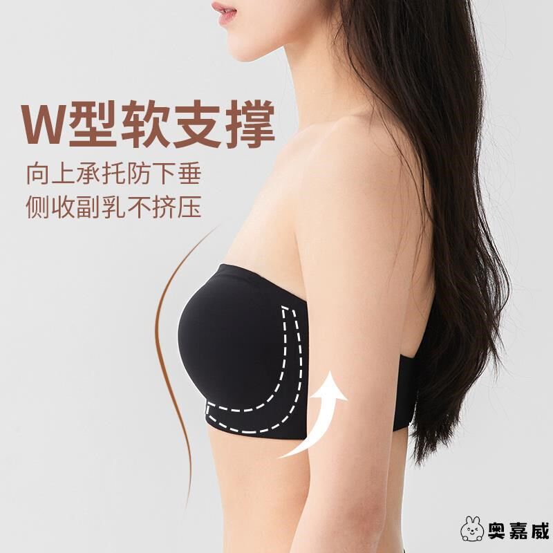蹦跳不掉!无肩带内衣女防滑聚拢A抹胸裹胸隐形小胸薄款夏季反重力