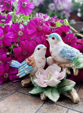 陶瓷织巢鸟小摆件客厅台面家居摆设博古架装饰新婚乔.迁欧韵青花