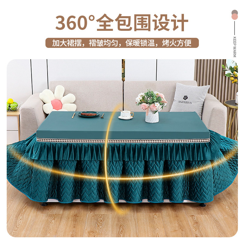 新款烤火桌子套罩长方形防水y防油烤火壁纸家用加厚加绒火炉床包