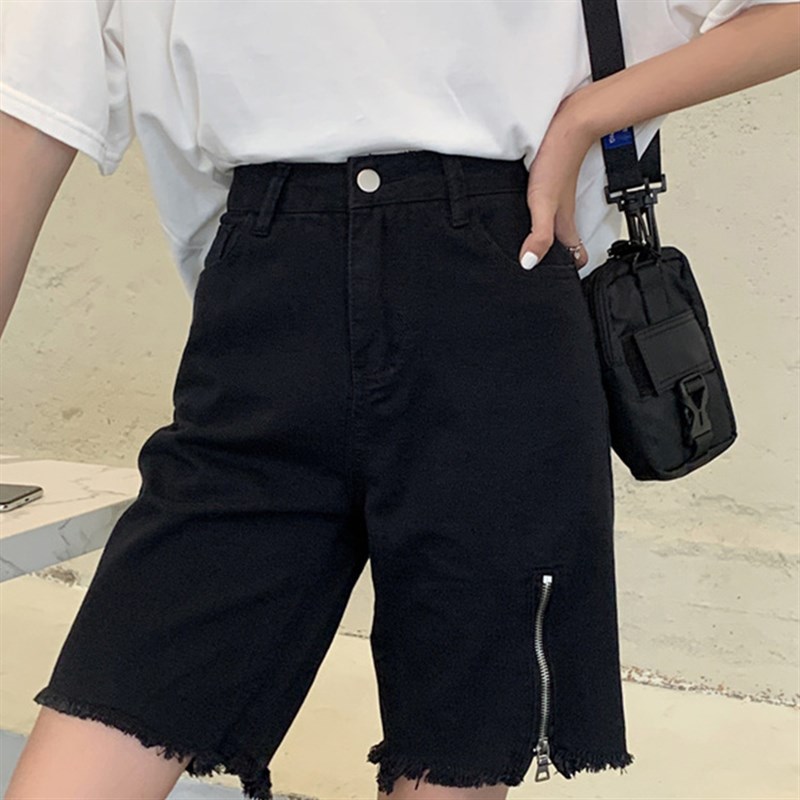 特大码显瘦直筒牛仔短裤女夏季胖mm高腰五分裤子百搭宽松阔腿中裤